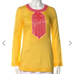 Vintage Tory Burch Yellow Cotton Tunic Orange 
/Pink Embellishments 2/XS $395